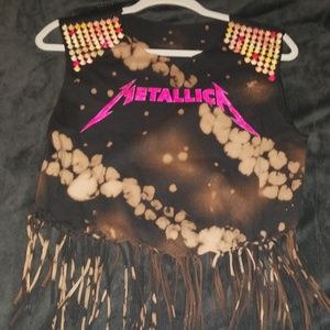 Metallica custom crop,fringed top